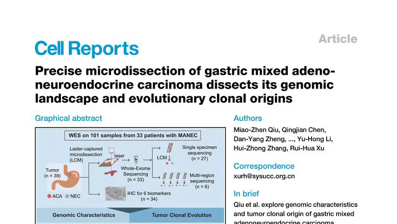 Genomic Evolution Analysis of Gastric Mixed Adenoneuroendocrine Carcinoma (MANEC) Published in Cell Reports